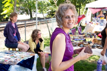 pottery on sale and demos by Debra Griffin at Ashland Farmers Market, Ashland MA