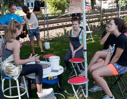 pottery demo by debra griffin's students at the ashland farmers market in Ashland, MA